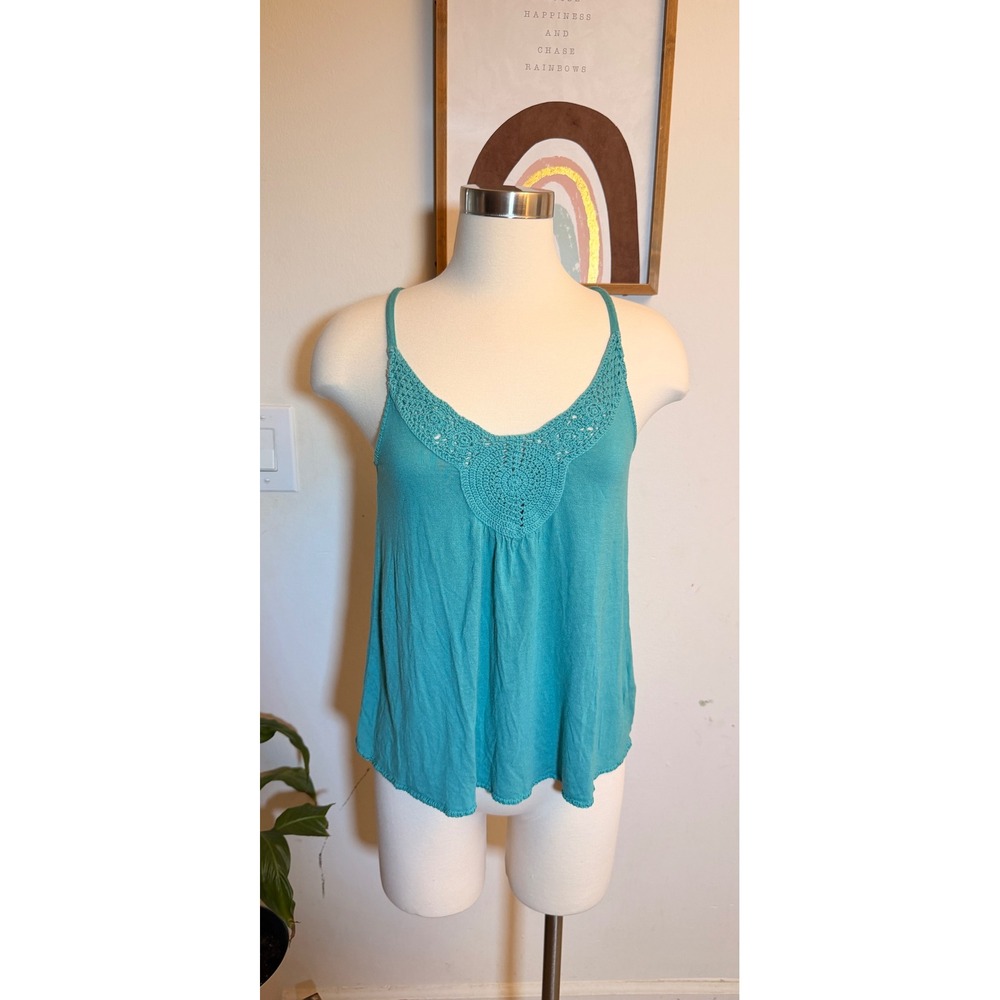 XXI‎ Crochet Lace Cami Top Womens Size Medium Teal Boho Strappy Flowy Tank